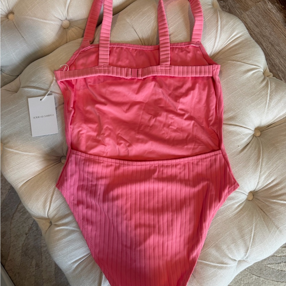 SOLID & STRIPED Pink Ribbed One Piece Swimsuit - Picture 3 of 3